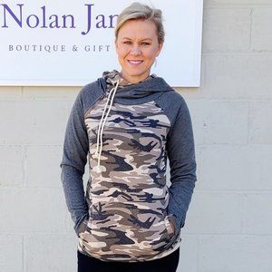 Camo & Grey Double Hoodie Side Zip Pullover